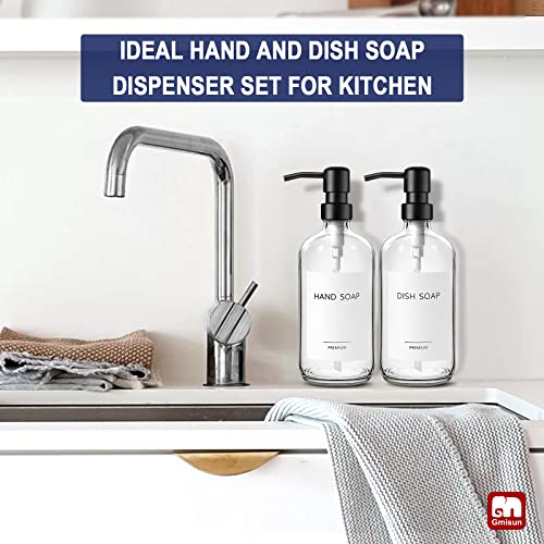 Gmisun Clear Glass Soap Dispenser, 2 Pack Thick Hand And Dish Soap Dispenser Set With Matte Black Stainless Steel Pump, 16 Oz Refillable Liquid Soap Bottle, Modern Empty Bottles For Kitchen & Bathroom #TOP3