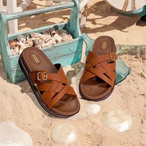 Image of KazarMax Premium Women's Effortless Comfort | Strappy Slide Sandals | Cushioned Footbed | Lightweight | Slip-On Sandals