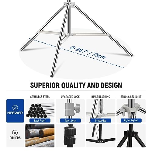 Image of NEEWER Upgraded 75 inch /190cm Light Stand Stainless Steel Spring Loaded, Foldable Photography Tripod Stand with Stronger Tube Joints for Strobe Softbox LED Ring Light, Max Load 13.5lb /6.5kg, ST-190SS