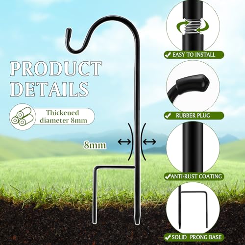 Image of 4 Pcs 15 Inch Shepherds Hook for Outdoor Adjustable Bird Feeder Pole Metal Steel Shepard Hooks for Hummingbird Stand Feeder Pole for Garden Plant, Lantern, Hanging Wedding Decor