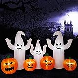 SAND MINE 8 FT Long Lighted Halloween Inflatable Ghosts with Pumpkins, Halloween Blow Up Decorations