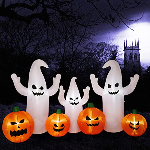 Sand Mine 8 Ft Long Lighted Halloween Inflatable Ghosts With Pumpkins, Halloween Blow Up Decorations For Halloween Indoor Outdoor Garden Lawn Party Yard Decorations #TOP22