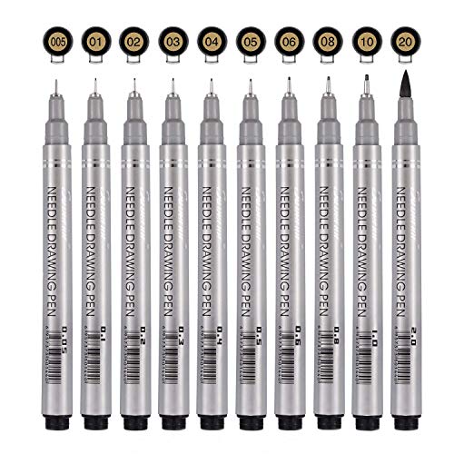 Black Precision Micro Line Pens,Multiliner, Anti-Bleed & Waterproof Archival Ink, Artist Illustration, Technical Drawing, Technical,Drawing,Office Documents, Scrapbooking,10/Set (Black)