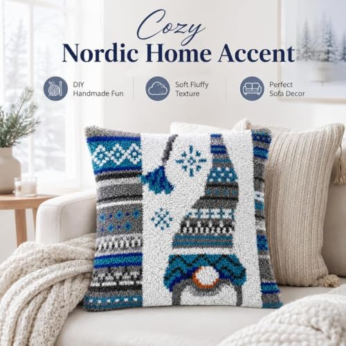 Image of clubevy DIY Latch Hook Kits Pillow Case Embroidery Carpet Set Needlework Pillow Cover Sofa Cushion Cover Craft Kits 17x17 inch (4156Christmas)