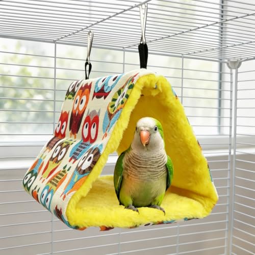 Image of Hypeety Bird Nest Cozy Hanging Bed Cage Warm Plush Hut for Bird, Yellow, L