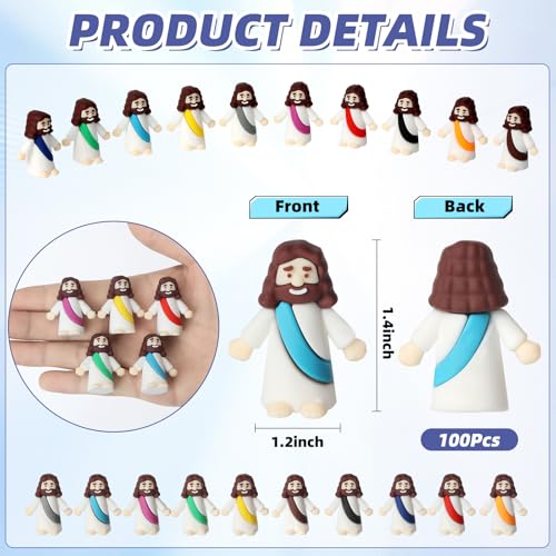 Voopurbic 100 Pcs Mini Jesus Figures Bulk, Easter Little Jesus Figurines Toys for Hide and Seek Religious Party Supplies, Baptism, Church and Sunday School Giveaways