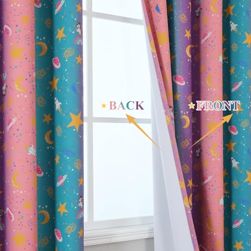 Image of Pink Purple Teal Unicorn Blackout Curtains 96 Inch Length for Kids Bedroom