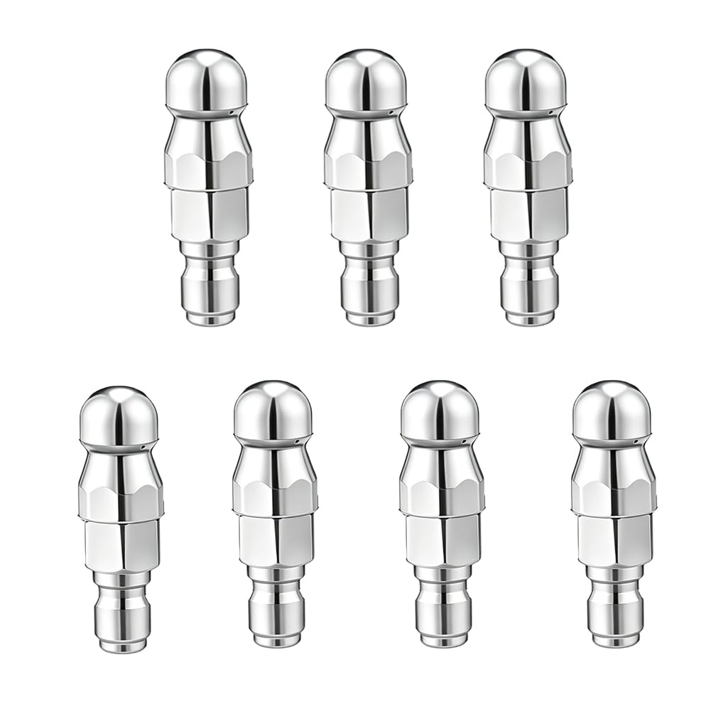 Sqydfdc 3/8 2Pcs 2/4 Piece High Pressure Waterline Cleaning Nozzle - Stainless Steel, 4 Models (1/4, /8, 22Mm, 14Mm) Pipe Unclogging Nozzle, 5000 Psi High Pressure Sewer Jet Nozzle Front 1 Back 6