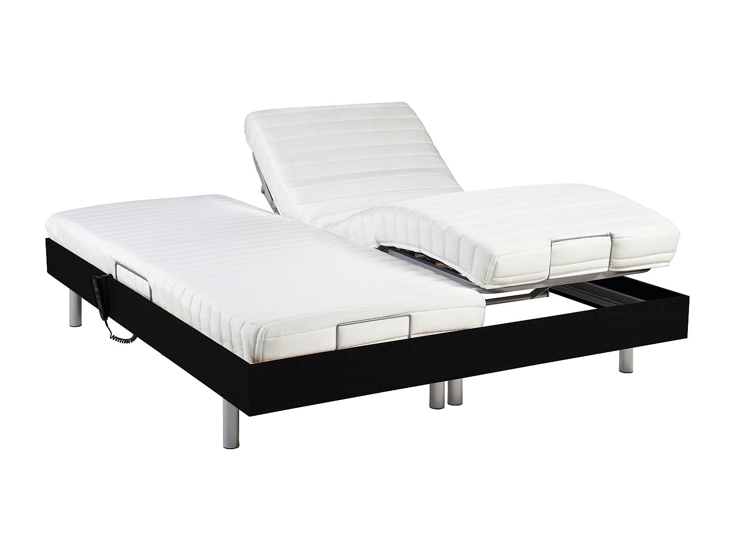 Vente-unique - Lit électrique de Relaxation Tout plots + Matelas Latex - 2 x 90 x 200 cm - Noir - CASSIOPEE III de YSMÉE