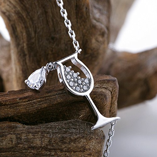 Myanail Wine Glass Pendant Necklace,Cubic Zircon Water Drop Cup Clavicle Necklace (Silver) #TOP5