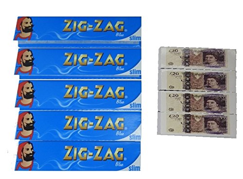 Zigzag Blue Rolling Papers [5 Packs] with Money Tips Roaches [4 Booklets]