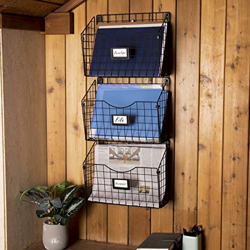 Hanging Metal Wire Storage Basket - X-Cosrack 3 Tier Office Wall File Organizer With Hook & Foldable Magazine Mail Document Rack & Bathroom Kitchen Vegetable Fruit Spice Baskets Organizing And Storage #TOP2