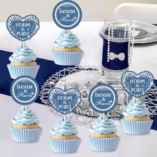 Décorations de cupcakes denim et perles réutilisables pour buffet