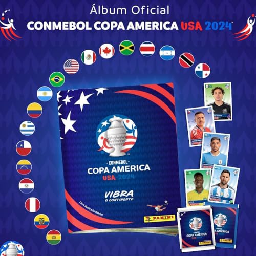 Kit Álbum Brochura Papel Cartão Copa América USA 2024 + 10 Envelopes Lacrados (50 Figurinhas)