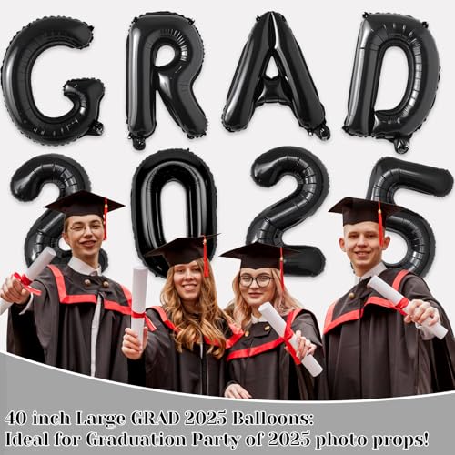 Image of 40in Congrats Grad Balloons Decorations 2025 Foil Graduation Party Balloons Decoration 2025 Deals with Black Letter for Class of 2025 Graduation Backdrop Decor Supplies