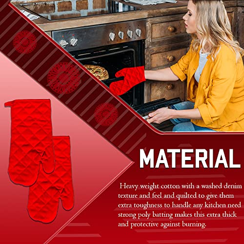 Lobyn Value Packs 2 Piece Heat Resistant Oven Mitts, Heavy Weight Quilted Kitchen Mit, Oven Mit, Mittens, Oven Mitt, Cotton Kitchen Mitts, 13" X 6" Oven Mitts, Red #TOP2