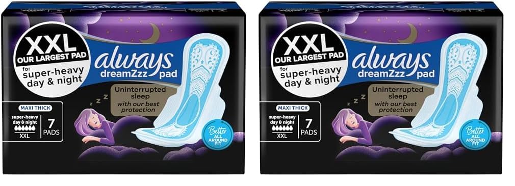 Always Dreamzz pad Cool & Dry Maxi Thick, Night long sanitary pads with wings, 7ct (Pack of 2)