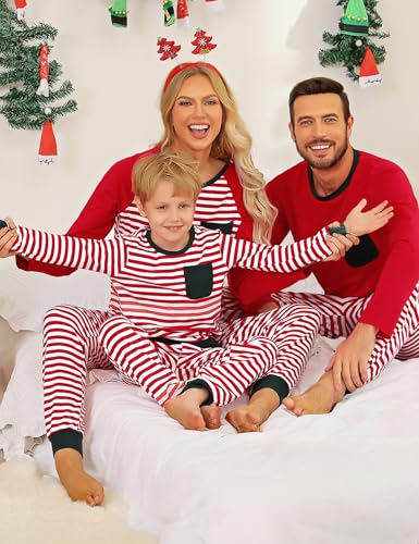 iClosam Matching Family Pajamas Set Striped Christmas Pajamas Sleepwear Long Sleeve Pullover Dad Mom PJs3
