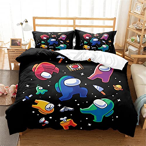LISaINmAy Funda Nórdica para Adolescentes Adultos Among Us Juego De Ropa De Cama con 2 Fundas De Almohada con Cierre De Cremallera Tamaño Doble ((150x200cm)-Cama de 90,Among US 04)