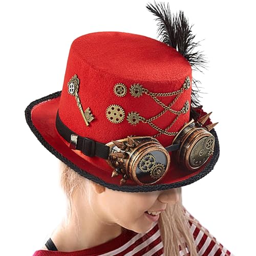 Sombrero De Copa Steampunk - Gafas Clásicas Accesorios Vintage, Gorros De Fieltro Ajustables, Accesorio Ďe Disfraz Đe Cosplay, Estilo Circo D́e Feria Renacentista, Pieza D̄e Steampunk / Traje Dé