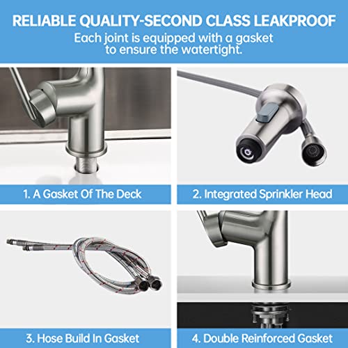 Arrisea Smarrt Spring Kitchen Sink Faucet With Pull Down Sprayer, Intelligent Switch Magnetic Docking Kitchen Faucet, Brushed Nickel Stainless Steel Kitchen Sink Faucet With Deck Plate #TOP4