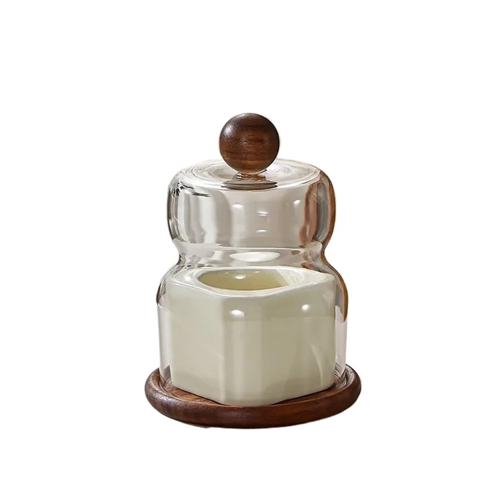 1pcs Solid Wood Ceramic Toothpick Box Home Creative Dental Floss Cotton Swab Storage Jar Glass with Lid(White)
