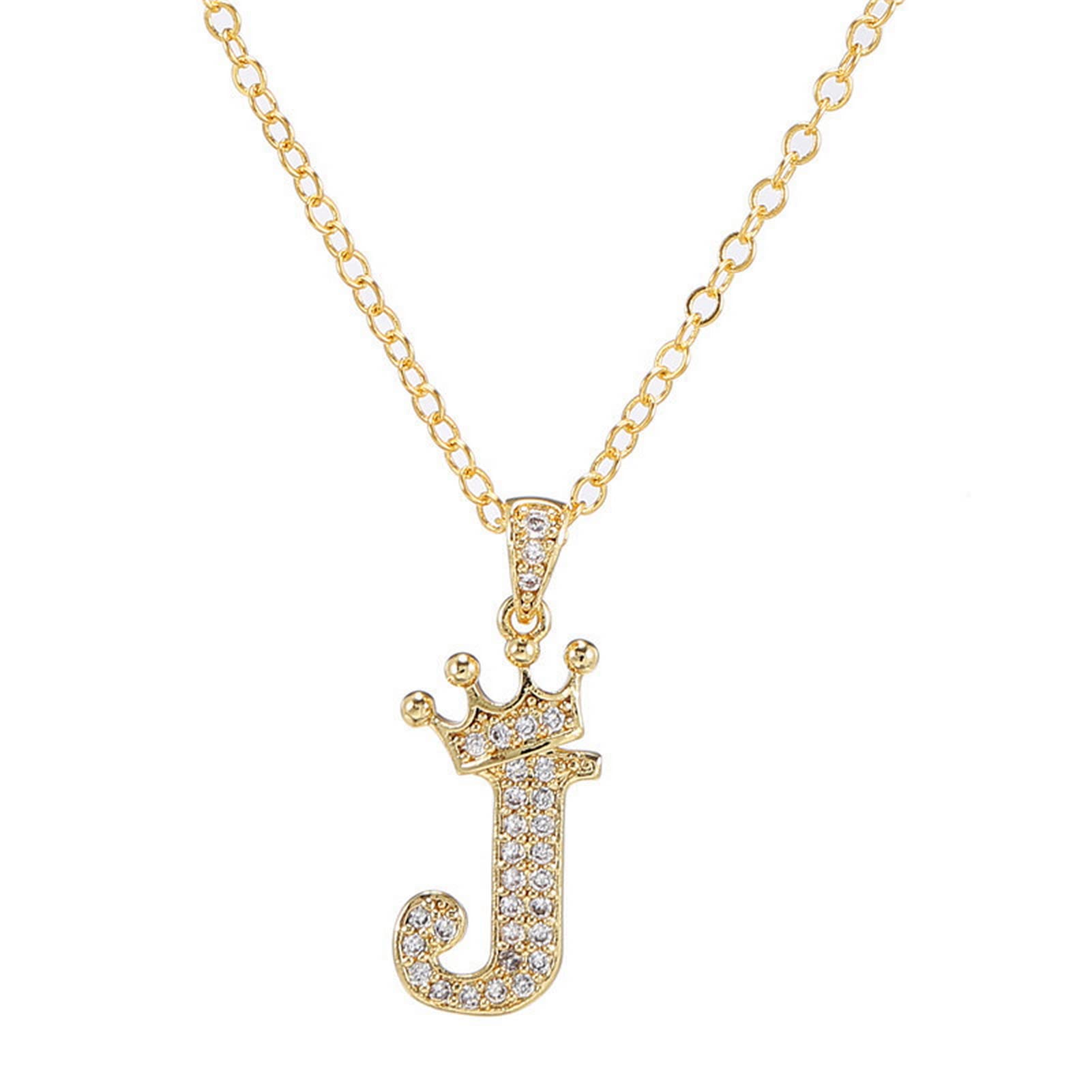 PingyongchangLetter A-Z pendant necklace Crown letter pendant Charming initials chain necklace, inlaid crystal letter necklace