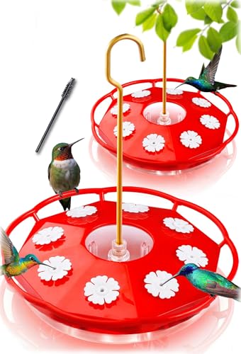 eWonLife Hummingbird Feeder for Outdoors Hanging, Humming Bird feeders, Easy to Clean and Fill, Leak Proof, 2 Pack Saucer Feeder for Birds, with Clean Brush and 8 Feeding Ports (16 OZ/Pack)