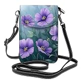 Mexpekil Bolso cruzado de cuero para mujer, bolso cruzado para teléfono, impermeable, cartera pequeña para mujer, Hojas de flores moradas y verdes, Talla única