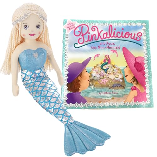 Ganz Girls Mermaid Doll Shelly With Pinkalicious and Aqua, The Mini-Mermaid Book With Stickers & Gift Tag for Girls Who Love Adventures