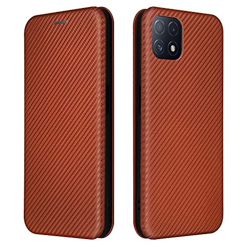 Étui de luxe fibre carbone PU et TPU boîtier hybride Oppo A73 marron antichoc