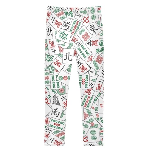 Girls' Leggings Mahjong Tiles White Ankle Length Printed Leggings Comfort Pants for Kids 4-10 Years