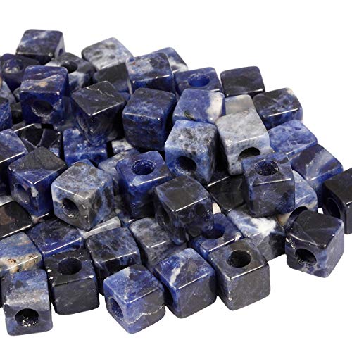 mookaitedecor 30pcs 10mm Natural Sodalite Cube Large Hole Gemstone Beads for Jewellery Making Square Spacer Loose Blue Large Hole Crystal Stone Beads for Bracelet Making Crafting Macrame 5mm Hole - Image 2