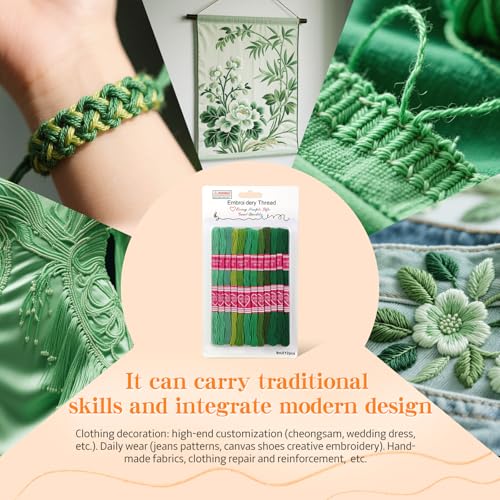 Image of Embroidery Floss,12 Skeins Green Series Bracelet Embroidery Thread