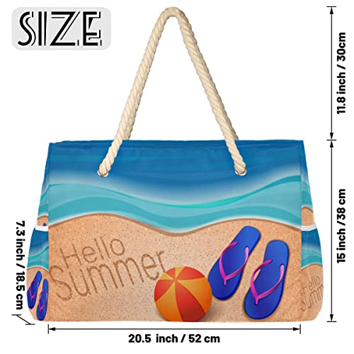 cfpolar Bolsa de praia feminina de verão com bola de praia do mar, bolsa de praia à prova d'água, a
