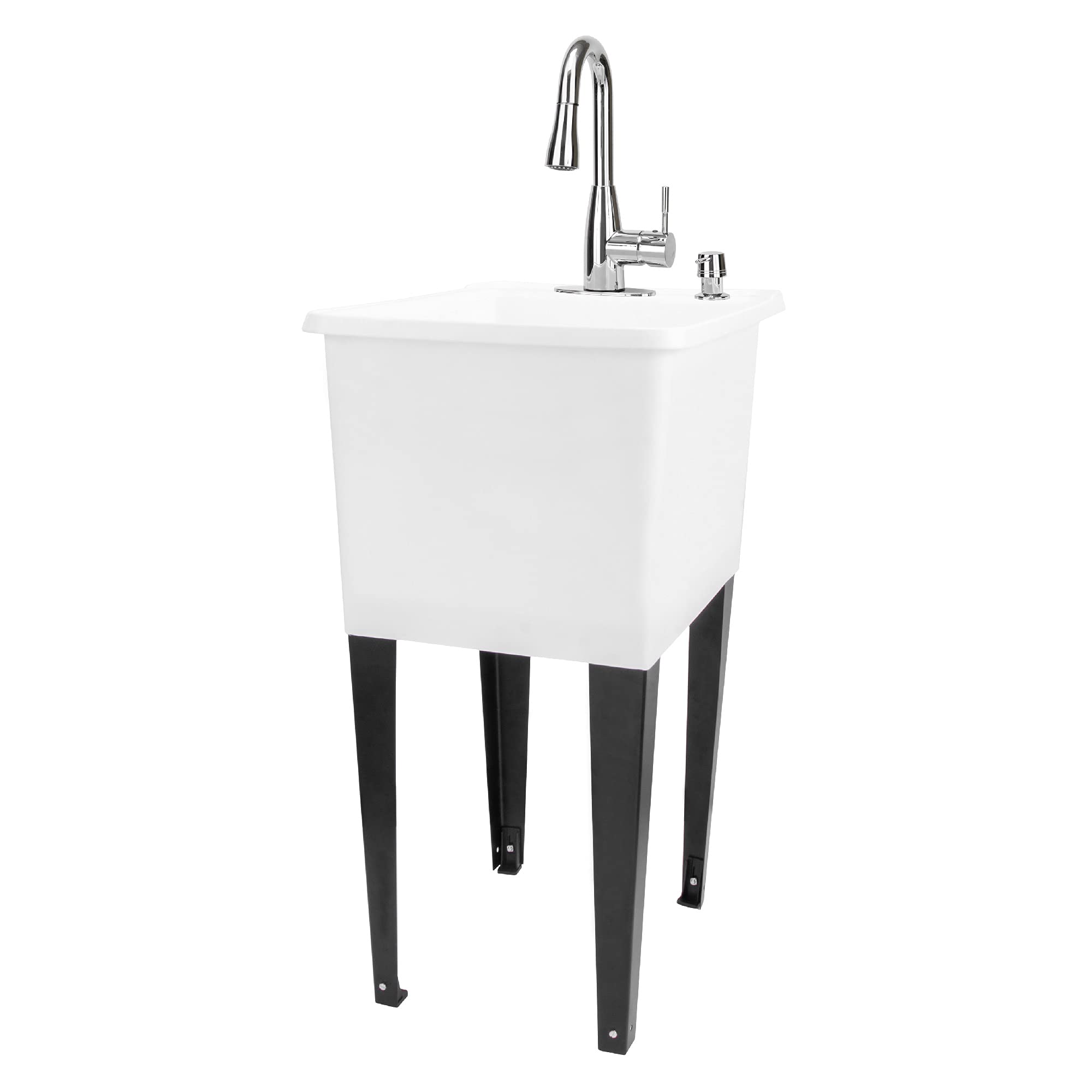 Space Saver Utility Sink Pull-Down Faucet, Soap Dispenser-PARENT (White Tub, Chrome Faucet)