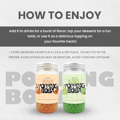 Image of Zawaa Boba Tea Assorted Popping Boba Pearls - Peach & Kiwi | 300g Each (Pack of 2) | Bursting Bubble Tea Pearls