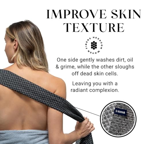 exfoliating washcloth face amp body scrub towel - japanese exfoliating towel with hexagon fibers body scrubber with 2 sides for scrubbing amp washing extra long body towel black