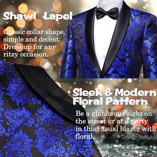 Image of Barry.Wang Mens Floral Blazer Suit Jacket Notched Lapel Casual Sport Coat | Flowers Jacquard One Button Tuxedo for Prom Wedding Party Disco Dinner Banquet Cocktail Homecoming Travel,Regular Fit