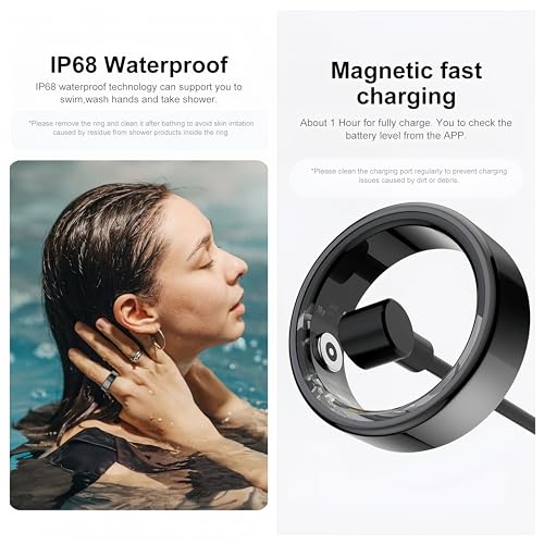 Smart Wearable Fitness Tracker, Sleep Tracking Smart Ring, Heart Rate, Blood Oxygen, Body Temperature Monitoring, Pedometer with APP, IP68 Waterproof Wireless Charging(Rose Gold) - Image 6