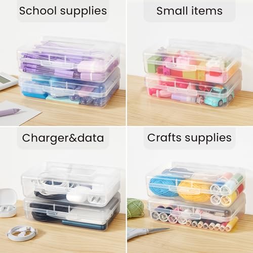 Image of Sooez Plastic Pencil Case Box 6 Pack, Large Crayon Maker Pen Organizer | Large Storage Containers with Snap Lid, Stackable Marker Craft Art Supply Storage Organizer, Pen Case for School Supplis,Blue