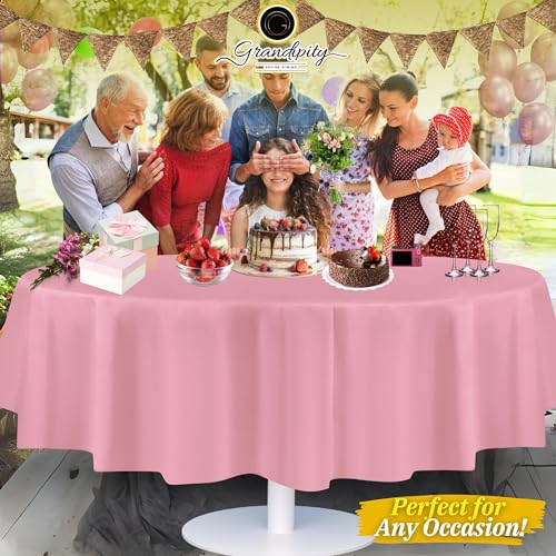 Image of Grandipity 24 Pack Premium Disposable Plastic Tablecloth 84 inch Inch Decorative Round Table Cover - Pink