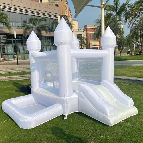 White Wedding Inflatable Bounce House with Blower Jump House with Slide for Kids Party Wedding Family Castle 9ftL×9ftW×7ftH by Dvreugde - Image 2