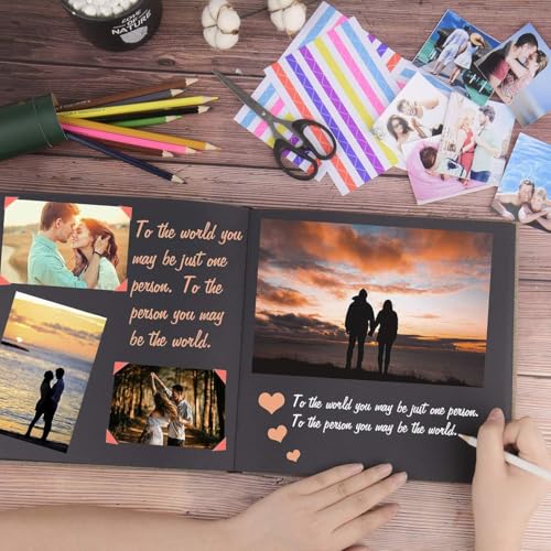 Álbum de fotos artesanal de cuero marrón para scrapbooking DIY, 10,5" x 10,5", 60 páginas, para fotos de 3x5 a 8x10, con pegamento y adhesivos decorativos miniatura 5