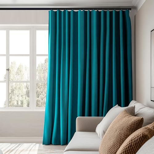 Image of MaKefeile Room Divider Curtains Total Blackout Privacy Curtain Panel Room Thermal Insulated Noise Reduction Curtain for Bedroom Window Living Room Ceiling Track Curtain W 8.3ft x H 8ft Azure Blue