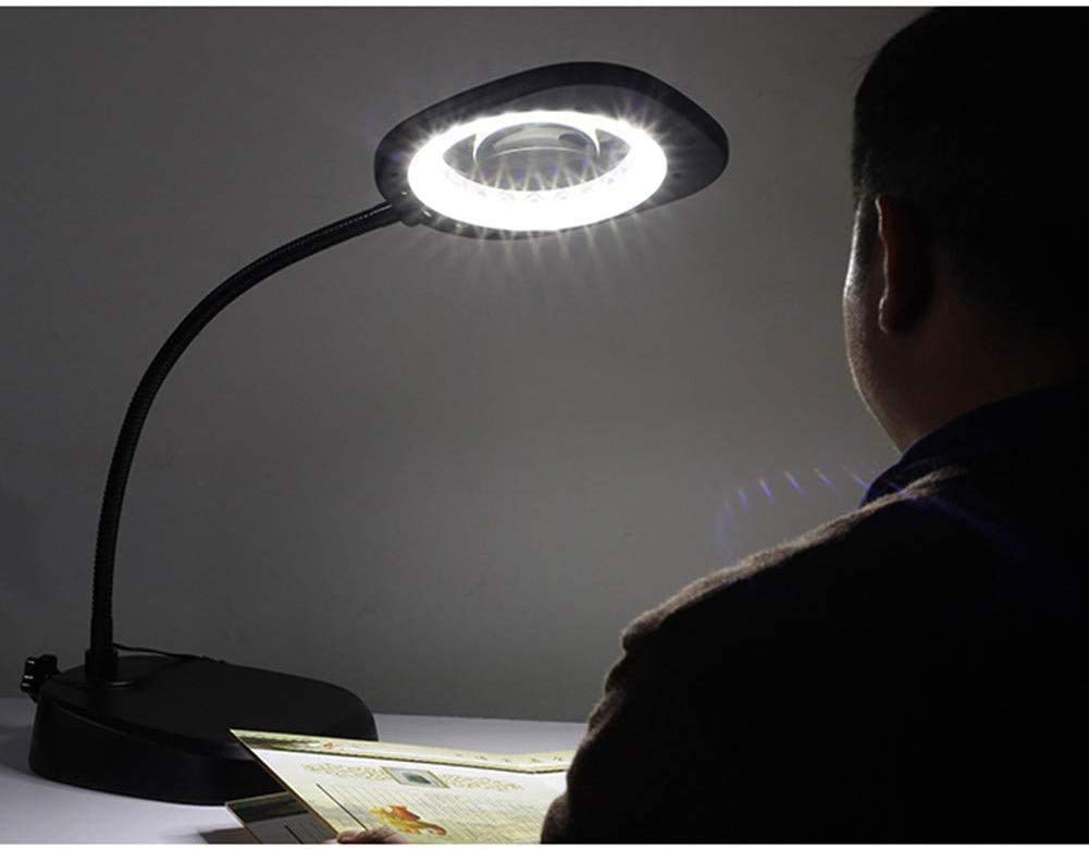 Leselupe, große Leselupe mit Ständer, 10-fache und 20-fache Vergrößerung, Tischlupe mit LED-Jumbo-Linse, freihändige Vergrößerung mit Licht,