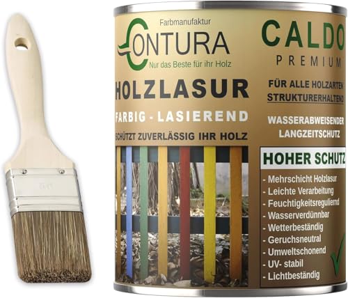 Contura Holzlasur 750ml. Langzeitschutz Lasur + Pinsel Holz Außen Dauerschutzlasur Holzfarbe (Pflaume - 10.31)