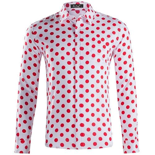 Camisa Impresa En 3D De Tendencia Callejera para Hombre Camisa De Manga Larga con Estampado De Lunares De Solapa Vintage Nueva Camisa De Moda L