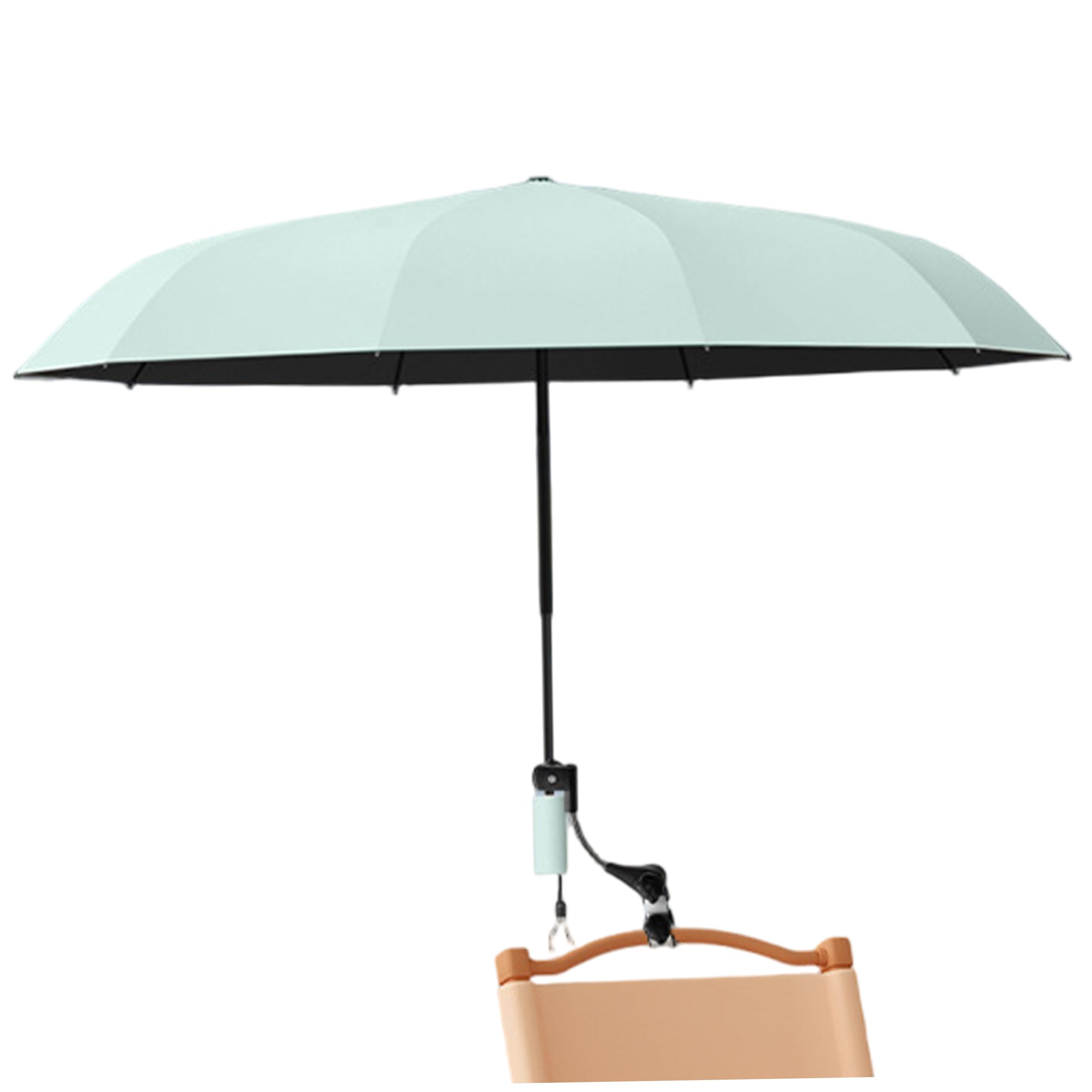 Sombrilla para Silla con Abrazadera Ajustable, Parasol con Clip para sillas Plegables de Playa y Pesca al Aire Libre, 25 Pulgadas, 10 Varillas, Verde Menta