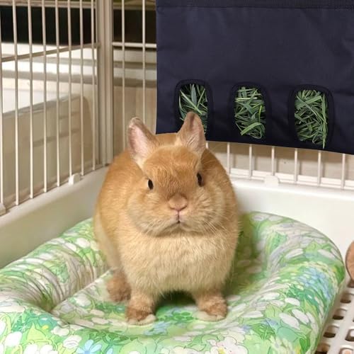 Rabbit Guinea Pigs Hay Feeder Bag Storage,Washable Hanging Automatic Feeding Hay,Convenient Small Animal Feeder Dispenser for Bunny Chinchilla Hamster (3 Windows) - Image 3